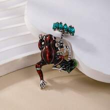 1pc Alloy Frog Brooch, Cute Animal Accessory - Brown - View 1