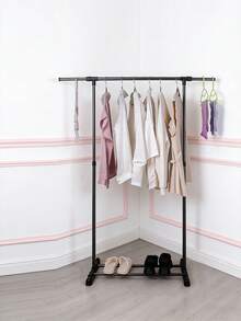 1pc Freestanding Clothes Hanger Rack, Indoor Bedroom Wardrobe Hanging Rod, Portable Balcony Drying Clothes Rack - Black - View 5