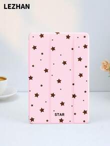 粉色背景，棕色星形图案设计平板电脑保护套，带笔槽，防摔，三折式支架保护壳，兼容10.2英寸、11英寸（2021/2020/第十代）、（A16）11英寸（第十一代/2025）、第八/第九/第十代、Galaxy Tab A8 10.5英寸（2022）、Matepad 10.4英寸/Tab，浪漫情人节礼物 - 彩色 - 查看 1