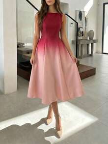 魅力优雅渐变连衣裙，休闲浪漫情人节度假连衣裙，女士优雅连衣裙，女士休闲连衣裙，女士夏季长裙 - 紅色 - 查看 3