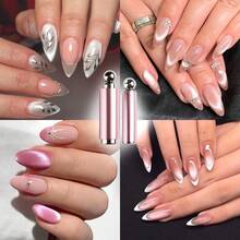 Que que từ tính hai đầu có hạt thủy tinh, nam châm hình mắt mèo, dụng cụ chuyên dụng cho tiệm nail, nam châm hình trụ hình mắt mèo kiểu Pháp có nắp bảo vệ. - Bạc - Xem 10