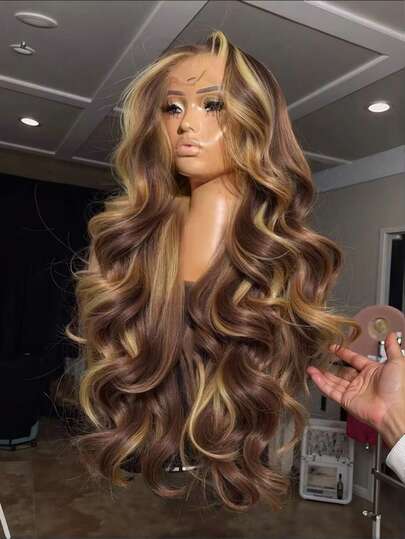 34 Inch Ombre Honey Blonde Lace Front Wig Human Hair 13x4 Highlight Body Wave Lace Front Wig Human Hair Pre Plucked With Baby Hair 4/27 HD Lace Wig Human Hair 200% Density Colored Wigs