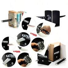 Sujetalibros decorativo de metal moderno divertido y único color para estantes soporte de libro catana para oficina hogar o computadora para hombres y amantes de los libros-B031 - Negro1 - Ver 2