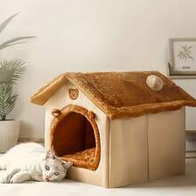 Cozy Indoor Cat Bed, Cat House/Tent With Removable Cushion, Soft And Warm Pet Bed, Fluffy Bear Nest For Cats, Kittens And Small Dogs (Brown) - S - 查看 7