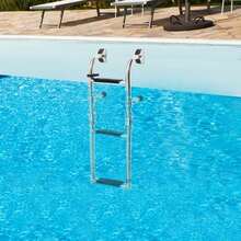 3 Step Folding 304 Stainless Steel & PVC Boat Ladder Silver & Black - 1 - View 4