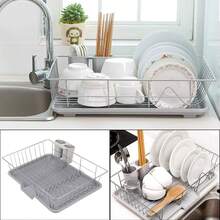Dish Drying Rack With Drip Tray Compact Anti-Rust Dish Rack Drainer Metal Wire Cutlery Holders Draining Holder For Kitchen Counter Cabinet - Dish Drying Rack - View 6