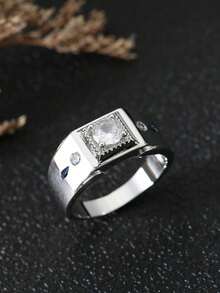 1枚奢华立方氧化锆铜戒指，商务男士时尚珠宝，适合婚礼、订婚、派对等场合。 - 銀色 - 查看 9