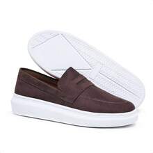 Sapato Mocassim Masculino Loafer Moderno Casual em Camurça Premium - Café - Visão 4