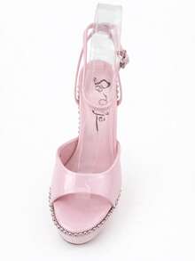 So Me Soren Peep Toe Stilleto Women's Hight Heel Platform With Stud Details And Ankle Strap. - 粉色 - 查看 3