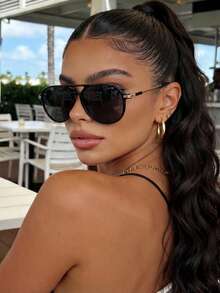 Retro Aviator Style Black Fashion Fashion Glasses, Plastic Casual Decoration Daily Wear Unisex - 黑色 - 查看 1