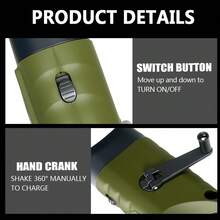 2pcs Portable Hand Crank Solar Powered Flashlight 3 LED Waterproof Carabiner Outdoor Emergency Light Suitable For Camping Hiking Daily Use - Multicolor - View 6