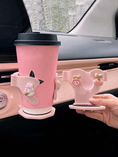 1pc Cute Girl, Rabbit, Flower Decor Car Cup Holder, Multi-Function Beverage Rack For Car Air Vent, Anti-Slip Anti-Leak Car Interior Decoration