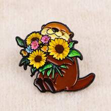 1枚卡通动物胸针，猫狗水獭珐琅翻领别针，可爱徽章，可别在背包和衣服上。 - 彩色 - 查看 12