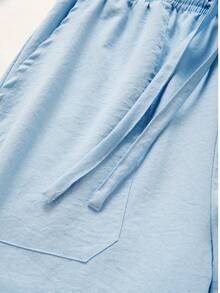 Pantalones casuales de hombre con aspecto de lino, corte holgado, para deportes al aire libre, de moda y versátiles, para primavera/verano - Celeste - Ver 5
