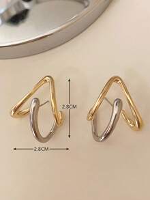 一对撞色金属环状耳环，简约日常佩戴耳环，适合派对、婚礼、生日等场合的时尚耳环 - 金色 - 查看 8