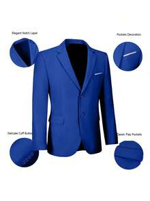 Royal Blue Slim Fit Men's Suit 2 Piece Modern Tuxedo Set With Notch Lapel Wedding Business Party  Formal Blazer Jacket  Dress Pants  Suits For Men Groomsmen Prom, Evening Attire,Formal Gentleman Outfits - 寶藍色 - 查看 5