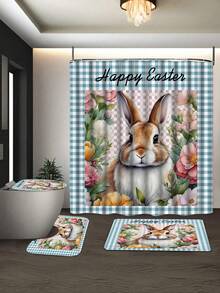 [Seasonal Limited] 1/4 Easter Theme Bathroom Set - Adorable Rabbit Print Shower Curtain + Non-Slip Mat + Toilet Cover Set - Create A Playful And Spring-Inspired Holiday Bathroom Space - A - View 6