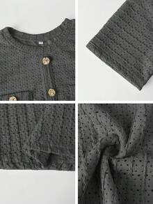 Áo nữ Unadoll cổ tròn tay ngắn, có túi giả và cúc trang trí, chất liệu vải thanh lịch, thích hợp cho các buổi hẹn hò, đi chơi, sinh nhật, tiệc tùng, du lịch, ngày Valentine và các dịp khác. - Màu xám đen - Xem 11