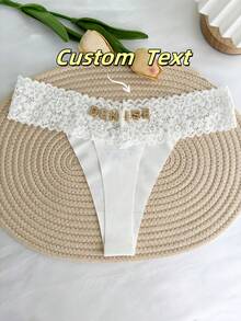 Customized Name Sparkling Crystal Alphabet Thong, Personalized Low-Waist Underwear, Sexy Lace Flower Heart Shaped Love Crystal Pattern, Breathable Ice Sliky Fiber Fabric Triangle Panties, Single Party Personalized Gift, Bride Wedding Customized Underwear, Couples Customized Gift, Personalized Gift For Girlfriend/Wife/Lover's Anniversary/Valentine's Day/Birthday/Marriage/Bedroom/Holiday - trắng - Xem 6