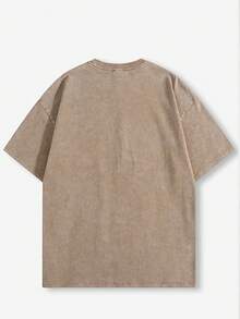 American Retro Style, 230g Heavyweight Washed Distressed Short-Sleeved T-Shirt For Men. High-Weight Pure Cotton, Thick And Opaque, With A Snowflake Wash Process. Loose, Drop-Shoulder, Oversized Fit. Street Style, Versatile, Basic, Suitable For Everyday Wear, Commuting, And Casual Wear. - Mocha Brown - View 5