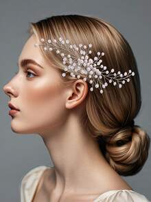 1pc Luxury Faux Crystal & Pearl Hair Comb, Bridal Headband Suitable For Weddings, Parties, Galas, And Daily Wear - Silver - View 2