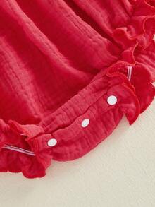 Baby Girls Romper, Fly Sleeve Strawberry Infant Bodysuit Summer Clothes For Casual Daily - 紅色 - 查看 8