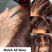 200% Density 34 Inch Brown Body Wave Human Blended Hair 13x4 Lace Frontal Wigs 13x4 HD Transparent Lace Front Wigs Brazilian Virgin Wigs Pre Plucked Hairline With Baby Hair Suitable To Wear On Daily Or Holiday Occasions Wig - 棕色 - 查看 4