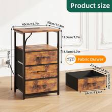 Tomnk Bedside Table With Charging Station, 3 Fabric Drawers Storage End Table, Modern Sofa Side Table For Bedroom Living Room, Bedroom Furniture - 查看 2