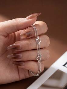 1条925纯银双层心形串珠手链，优雅奢华，简约时尚，是女士约会、毕业礼物或日常佩戴的理想之选。 - 款式1 - 查看 1