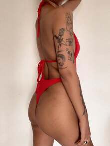 Bodysuit/Swimsuit With A Low-Cut Front - Tie Closure And High Waist - Bia Miranda - Đỏ - Xem 2