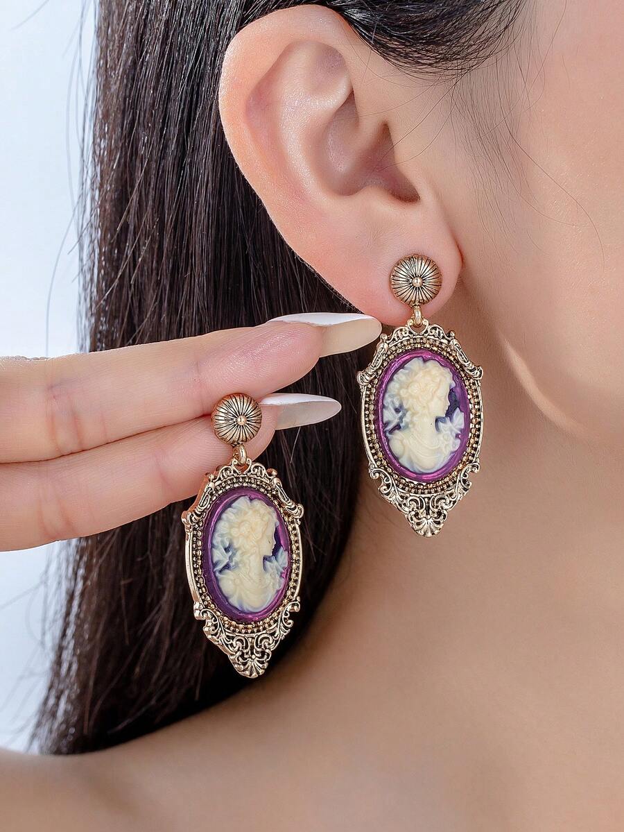 Women's Elegant Retro Beauty Head Luxury Earrings - Multicolor - View 1