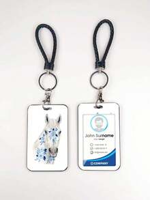 1pc ABS Black Rope Flower & Horse Head Pattern Fashion Personalized Cartoon Pull-Type Card Clip Keychain Bag Pendant, Student Wristband Card Clip, Women Student Card Clip, ID Bus Protection Case, Student Campus Card Protection Case - Rectangle - View 2