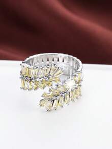 1pc Creative Wheat Ear Shaped Design Zirconia Inlaid Adjustable Ring For Women - Multicolor - View 5