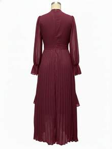 女士纯色优雅荷叶边不对称多层正式晚礼服 - 酒紅色 - 查看 5