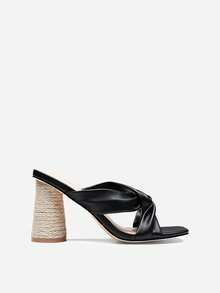 Women Fashion Chunky Round Heel Mule Sandals, Comfortable Open Toe Slip On Slide Sandals For Summer Spring Casual Party Wedding Wearing - 黑色 - 查看 2