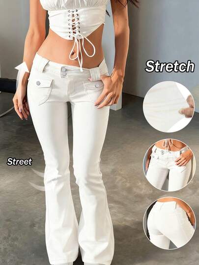 Y2K Stretch White Low Waist Skinny Flared Jeans Women Sexy Vintage Elegant Streetwear Flared Pants Vacation Causal Flared Trousers,2026 Summer Casual Spring