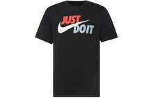 Nike Sportswear Just Do It Retro American Style Letter Breathable Print Crew Neck Short Sleeve T-Shirt, Black & Red - 黑色 - 查看 16