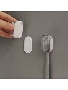 1/2个免钻孔牙刷架，浴室壁挂式收纳架，防尘透明盖牙刷挂钩，浴室梳妆台收纳挂钩，简约风格牙刷整理器，家用粘性牙刷挂架 - 彩色 - 查看 5