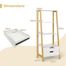 COSTWAY Ladder Bookshelf Tall Freestanding Display Rack With Storage, White - White - View 3