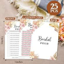 Juegos de ducha nupcial de otoño Juego de Feud Nupcial Tarjetas de juego con estilo bohemio floral Suministros para despedida de soltera Conjunto de 25 tarjetas de juego y 1 tarjeta de respuestas Colores de otoño Juegos interactivos divertidos para fiestas de compromiso y bodas - Pelea nupcial - Ver 2
