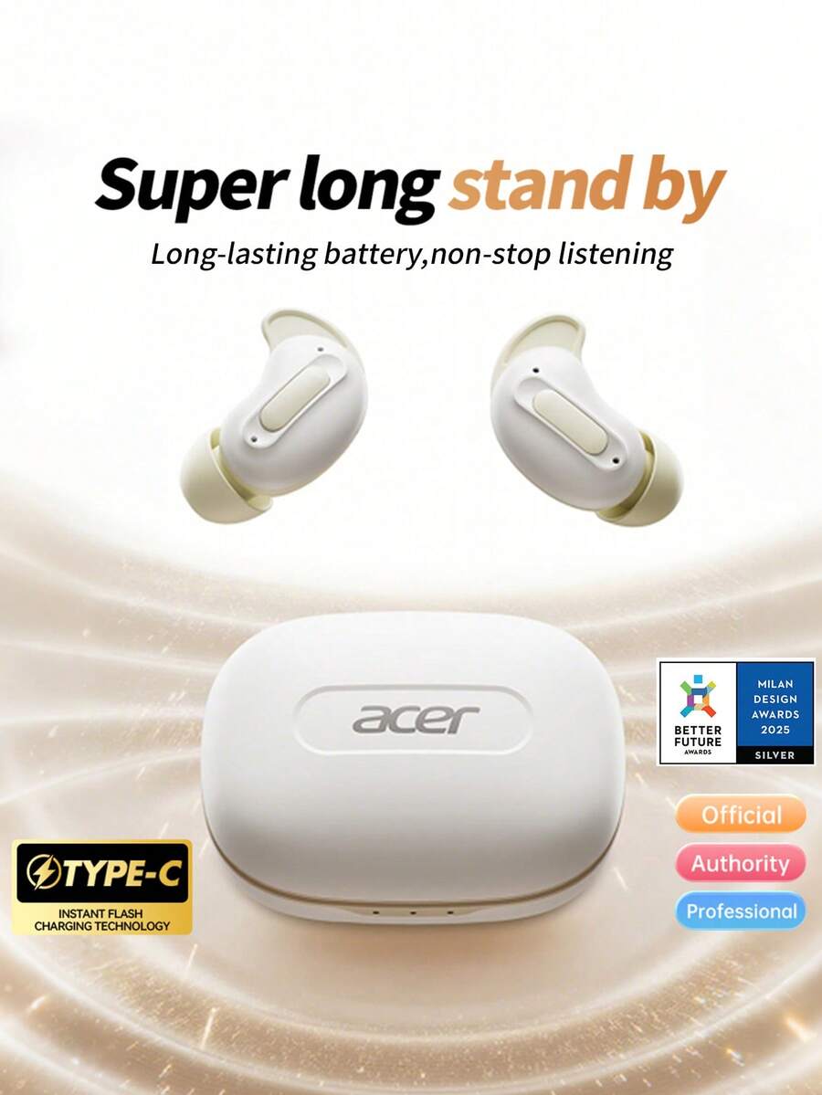 Acer OHR562 無線耳機 藍牙 5.4 ANC 雙麥克風降噪 環繞立體聲 300mAh 充電盒 大容量 長續航力 相容 iOS/Android 手機