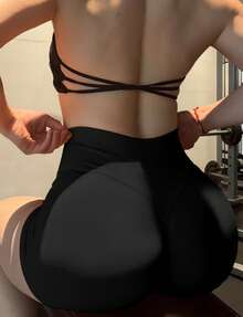 VOYJOY Women Workout Gym Impact Shorts Elieen Hidden Scrunch Butt Lifting Mid Low Waist 4.5" Seamless Shorts  Gym Shorts Black Shorts  Gym Shorts For Women Summer Women Clothes Pink Shorts  Summer Shorts For Women - 黑色 - 查看 2