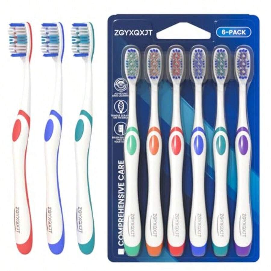 2k/Adult Hard Bristled Manual Toothb With Excellent Cleaning Effect Equipped With Tongue Coating B And Wavy Bristles For More Effective Cleaning Of Teeth 6pack - 如圖 - 查看 1