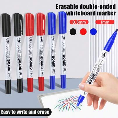 10pcs/Box 0.5mm/0.019in & 1mm/0.039in Dual-Tip Dry Erase Markers, Red/Black/Blue, Smooth Writing, Easy To Erase, Ideal For Classroom Teaching, Back To School Essential. Office Meeting Supplies, Student Gift For Back To School & Teacher's Day.