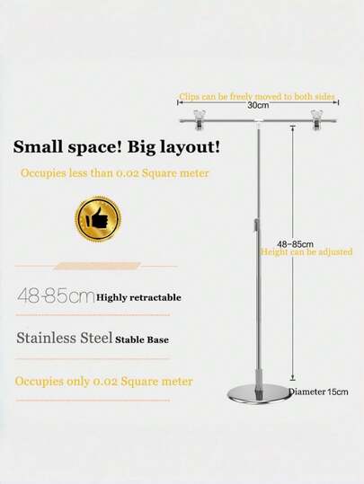 1pc T-Shaped Stainless Steel Poster Stand, Adjustable Height 48-85cm, Thick Anti-Shock Base, With Crystal Clip, Suitable For Signs/Banners/Wedding Welcome Board, Applicable For Photography Studio, Retail Store, Office Event Decor