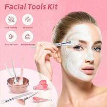 2/3/5/10/20/40件套面部护理混合面膜工具套装，包含面膜搅拌碗、面膜搅拌刷、量勺，美容师用品，面部护理SPA工具，DIY面膜搅拌盘，面膜涂抹刷套装，玫瑰金面膜碗，扇形刷，扁平刷，量勺，双头硅胶涂抹刷 - A - 查看 5