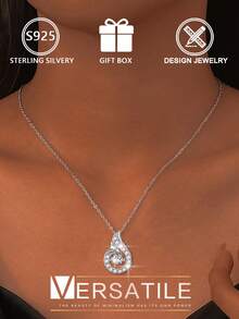 1件S925纯银水滴形立方氧化锆吊坠项链，优雅跳动的心形设计，适合日常佩戴、派对、约会，也可作为礼物送给女友或闺蜜，附赠礼盒 - 銀色 - 查看 9