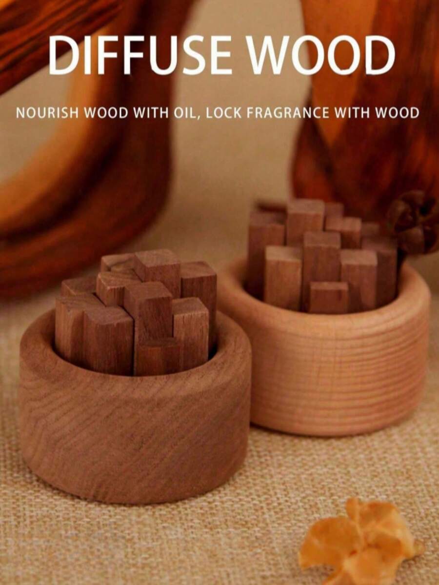 木质扩香器，无需明火即可进行精油香薰，持久留香，适用于家庭卧室，室内香氛石摆件，滴入精油并轻轻旋转，使精油充分渗透到原木中。 - 杏色 - 查看 1
