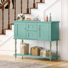 Mesa Consola con 2 cajones y 2 Puertas, Mesa de Entrada de Madera de Granja de 42 Pulgadas con Estante Inferior de Almacenamiento, Mueble de Almacenamiento Antiguo para Pasillo, Sala de - Verde - Ver 5