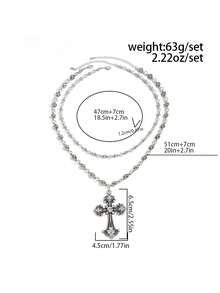 2 piezas Collares con colgante de cruz, regalo de joyería para familia, amigos y compañeros de clase - Plata antigua - Ver 7